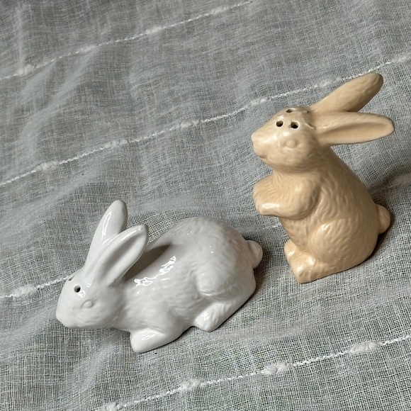 Ankyo Ceramic Bunny Rabbit Salt & Pepper Shakers Neutrals NWOT 3.5" & 4.25" Tall - Picture 13 of 13